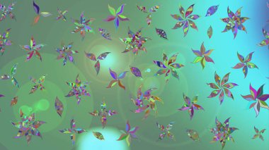 Raster - stok. Eskiz arkaplan modeli. Yapraklı çiçekler ve yeşil renkli papatya çiçekleri..