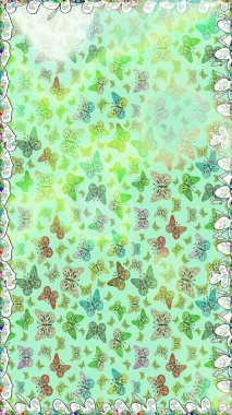 Elle çizilmiş sevimli, kızsı, pürüzsüz bir şekil. Raster illüstrasyonu. Tekrarlanan kelebekler. Sonsuz. Çizim, karalama, karalama.