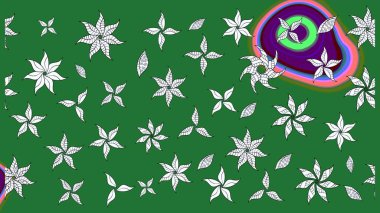 Renkli Bahar Teması eskiz kalıbı. Çiçekli çiçek deseni, suluboya. Raster illüstrasyonu. Yeşil renkli çiçekler. Düz Çiçek Elementleri Tasarımı.