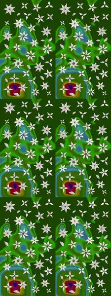 Üst manzara, yumuşak stil. Yeşil renkte manzaralı çiçek deseni. Sevgililer günü ve tebrik kartı konsepti için şık bir davetiye. Çiçek kompozisyonu, el boyası, hassas şablon..