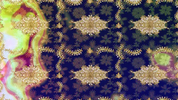 Soyut duvar kâğıdı, ambalaj dekorasyonu. Mavi renkli Raster altın deseni. Altın kar tanesi basit bir çizim kalıbı. Kışın sembolü, Mutlu Noel tatili, Mutlu yıllar 2019.