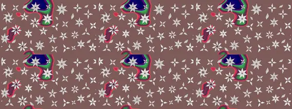 Tekstil için suluboya eskiz deseni. Şirin çiçekli, desenli, kahverengi renkli bir eskiz deseni. El çizimi çiçek çizimi deseni (fayans)).