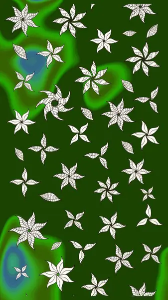 Yeşil renkli çiçekler. El çizimi çiçekli soyut çizim kalıbı. Raster illüstrasyonu.