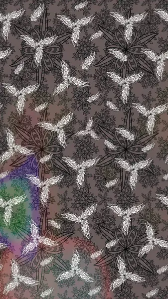 Sanat, çiçeklere ilham verir ve arka plan bırakır. Raster deseni. Kahverengi el çizimi. Karalama çiçekleri çizim deseni.