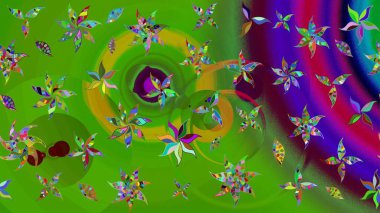 Yeşil renkli çiçekler. Sevimli çiçek raster deseni. Sketch Colour Spring Theme eskiz kalıbı. Düz Çiçek Elementleri Tasarımı.