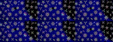 Çiçeksel çizim kalıbının yansıması. Vadinin mavi renkli çiçekleri.