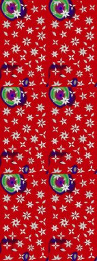 Kumaş desenli papatya çiçeği detayı. Kırmızı renkte çiçekler.