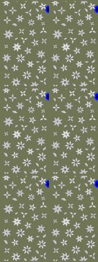 Ağaç dallı bahar çiçekleri ile desen, çiçek siluetiyle yeşil renkler. Raster deseni.