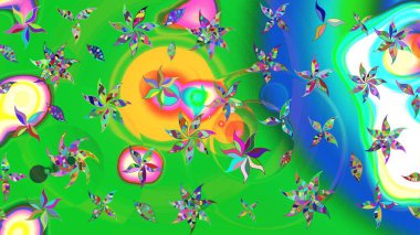 El çizimi çiçekli soyut çizim kalıbı. Raster illüstrasyonu. Yeşil renkte çiçekler.