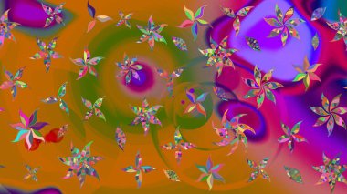 Düz Çiçek Elementleri Tasarımı. Çiçek desenli eskiz, yaz çiçekleri. Renkli Bahar Teması eskiz kalıbı. Turuncu renkte çiçekler.