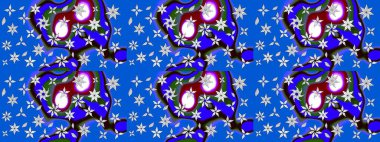 Eskiz arkaplan modeli. Mavi yapraklı yabani çiçekler. Suluboya, elle çizilmiş. Raster illüstrasyonu.