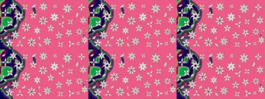 Renkli desenli eskiz deseni, pembe çiçekler ve dekoratif elementlerle. Eskiz geçmişi. Raster illüstrasyonu. Kumaş, tekstil, duvar kağıdı baskısı için. Antika retro tarzı.