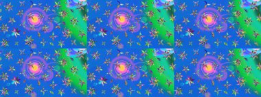 Elle çizilmiş çiçek desenli Raster çizimi. Tekstil, kumaş, ambalaj, hatıra defteri için hoş bir çiçek arkaplanı. Çocuksu tasarım. Mavi arkaplanda.