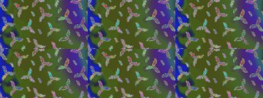 Raster yeşili, mavi ve mor kar tanelerinden izole edilmiş. Güzel bir kış süsü. Renkli kar taneleri Raster illüstrasyonu.