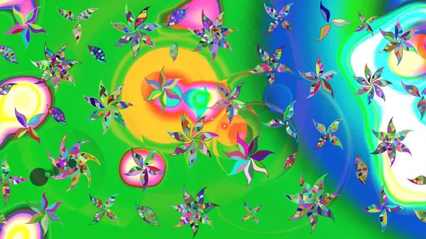 El çizimi çiçekli soyut çizim kalıbı. Raster illüstrasyonu. Yeşil renkte çiçekler.