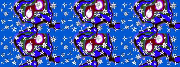 Eskiz arkaplan modeli. Mavi yapraklı yabani çiçekler. Suluboya, elle çizilmiş. Raster illüstrasyonu.