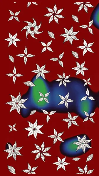 Kibarca, kırmızı renkte bahar çiçekleri. Çiçek ve yapraklı karalama şeklinde Raster çiçek deseni. Raster illüstrasyonu.