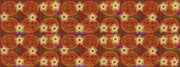 Kar tanelerinin soyut arkaplanlı Noel şablonu. Noel ve yeni yıl moda baskıları için tatil tasarımı. Kahverengi, turuncu ve sarı kar taneleri. Raster illüstrasyonu.