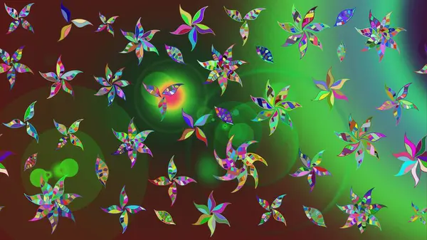 Çizim çiçek deseni duvar kâğıdı olarak kullanılabilir. Yeşil renkli çiçekler. Raster illüstrasyonu.