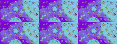 Küçük çiçekli basit bir çiçek çizimi. Mor renkli şirin çiçekler. Moda baskısı, albüm, ambalaj kağıdı ve duvar kağıdı için zarif dekoratif süslemeler. Raster illüstrasyonu.