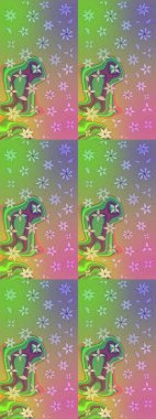 Şirin çiçekli, desenli, yeşil renkli bir eskiz deseni. El çizimi çiçek çizimi deseni (fayans). Tekstil için suluboya çizim deseni.