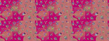 Raster illüstrasyonu. Yumuşak, pembe renkte bahar çiçekleri. Çiçek ve yapraklı karalama şeklinde Raster çiçek deseni.