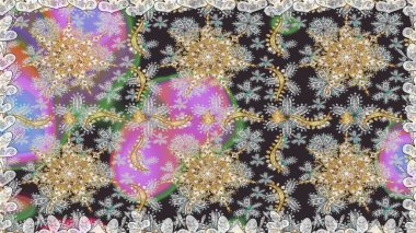 Altın rengi, kusursuz çizim. Senin tasarımın için, duvar kağıdı. Gri renklerde, altın çiçekli altın desenler. Raster geometrik arkaplanı.