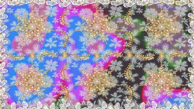 Kusursuz damaske klasik altın desen. Raster illüstrasyonu. Tekrarlayan elementlerle soyut arkaplan oluşturun. Gri renklerde altın desenli altın elementler.