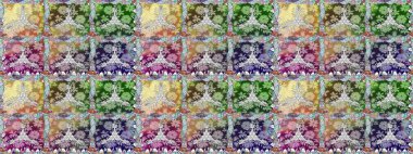 Tarafsız renklerde çok renkli, zarif küçük çiçekler ve komik böcekler, raster deseni, illüstrasyon.