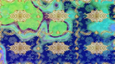 Geleneksel oryantasyon süsü. Klasik klasik klasik arka plan. Klasik Raster altın desenini çiz. Altın elementlerle mavi renklerde altın desen.