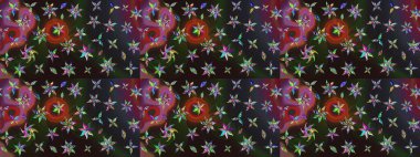 Renkli Yaz Temalı eskiz kalıbı. Raster Illustrasyon 'daki Çiçek Deseni' nin son moda çizimi. Gri renkli çiçekler. Düz Çiçek Elementleri Tasarımı.