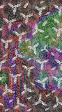 Varicolobrown Raster çizimi. Küçük çiçekteki sevimli çiçek deseni. Birçok kahverengi ve soyut çiçekli tropikal çizim deseni.