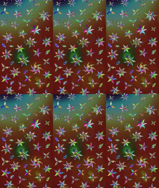 Kahverengi renkli çiçekler. Hediye ambalaj kağıdı, tebrik kartları, posterler ve pankart tasarımı. Raster düz çiçek çizim deseni.