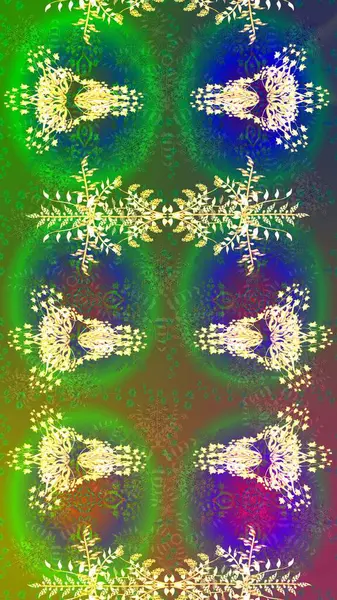 Renkli arka plan üzerinde izole sevimli kar taneleri. Raster resim. Soyut mandala veya kaprisli kar tanesi hat sanat tasarım.