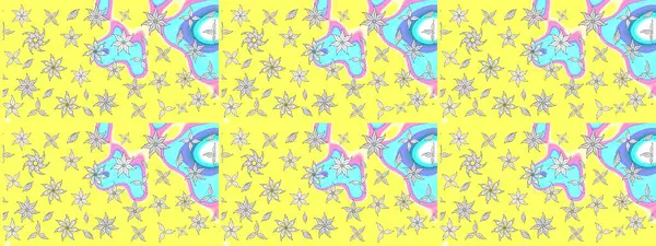 Motley illüstrasyonu. Moda baskıları için zarif bir şablon. Küçük çiçekte güzel bir desen. Robot resim. Çiçekli bahar çiçekleri. Küçük renkli çiçekler..