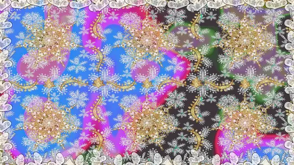 Kusursuz damaske klasik altın desen. Raster illüstrasyonu. Tekrarlayan elementlerle soyut arkaplan oluşturun. Gri renklerde altın desenli altın elementler.