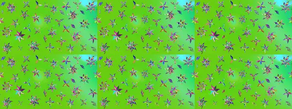 Yeşil renkli bitkilerden oluşan parlak çiçekli çizim deseni.