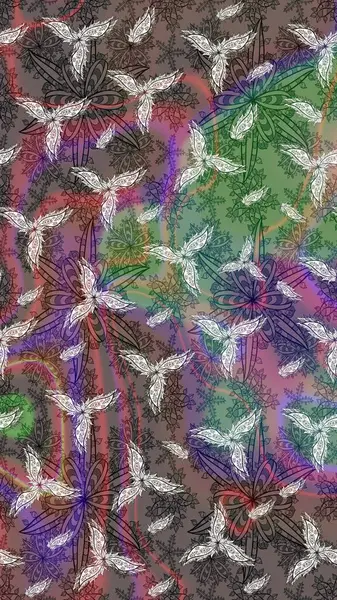 Varicolobrown Raster çizimi. Küçük çiçekteki sevimli çiçek deseni. Birçok kahverengi ve soyut çiçekli tropikal çizim deseni.