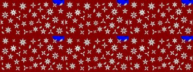 Elle çizilmiş çiçek desenli Raster çizimi. Tekstil, kumaş, ambalaj, hatıra defteri için hoş bir çiçek arkaplanı. Kırmızı arka planda. Çocuksu tasarım.