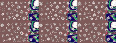 Klasik çiçekler. El çizimi, soyut ve süslü elementler. Yaz çiçekleri teması. Kahverengi renkli. Suluboya resim taklit Raster illüstrasyonu.