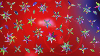 Kırmızı renkte çiçekler. Düz Çiçek Elementleri Tasarımı. Sevimli çiçek raster deseni. Renkli Bahar Teması çizim şablonu.