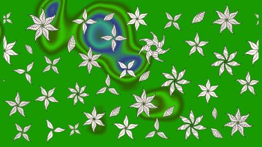 Eskiz arkaplan modeli. Yapraklı çiçekler ve yeşil renkli papatya çiçekleri. Raster - stok.