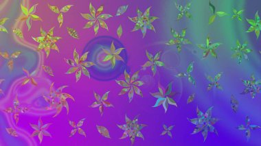 Raster illüstrasyonu. Çiçek desenli eskiz, darbeler, sıçramalar, yaz çiçekleri. Mor renkte çiçekler.