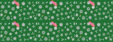 Raster illüstrasyonu. Küçük çiçekli yay deseni çiz. Suluboya tarzında yeşil renkler üzerine.