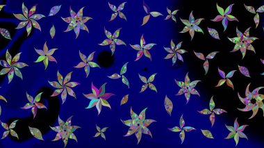 Mavi renkli çiçekler. Çiçek desenli eskiz, darbeler, sıçramalar, yaz çiçekleri. Raster illüstrasyonu.