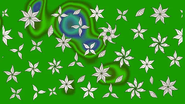 Eskiz arkaplan modeli. Yapraklı çiçekler ve yeşil renkli papatya çiçekleri. Raster - stok.