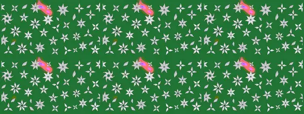 Raster illüstrasyonu. Küçük çiçekli yay deseni çiz. Suluboya tarzında yeşil renkler üzerine.