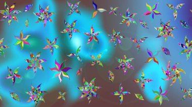 Asya tekstil tarzında. Raster illüstrasyonu. Raster illüstrasyonu. Çiçek desenli çizim. Mavi renkte çiçekler.