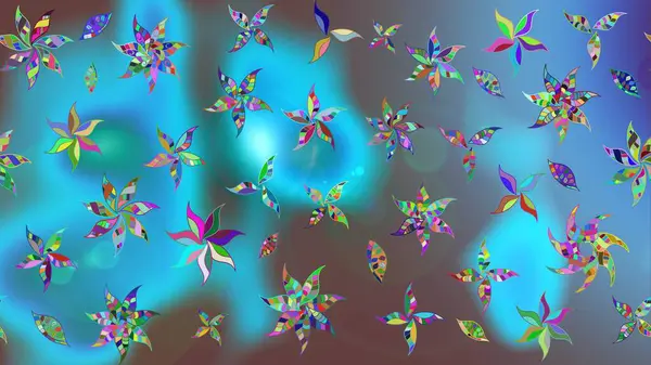 Asya tekstil tarzında. Raster illüstrasyonu. Raster illüstrasyonu. Çiçek desenli çizim. Mavi renkte çiçekler.