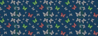 Raster illüstrasyonu. Albüm için resim. Mavi renkli sanat kelebekleri. Renkli kelebeklerin eskiz arka planı.